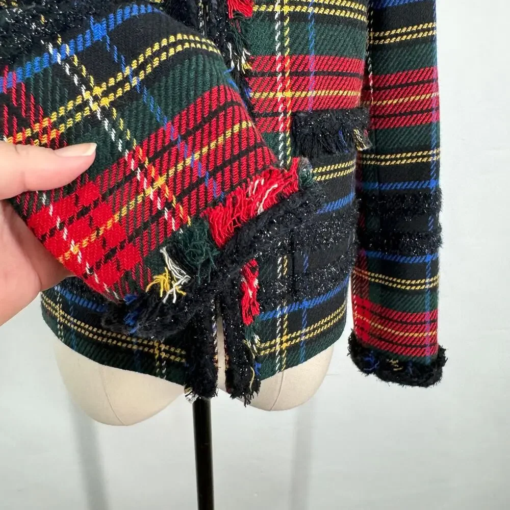 J. Crew Stewart Plaid Tartan Lady Jacket Red Blazer Preppy Work Classic Size  2